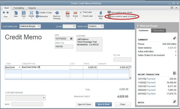 Use the Credit to Apply to Invoice