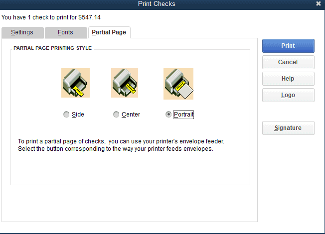 Page Orientation for print checks