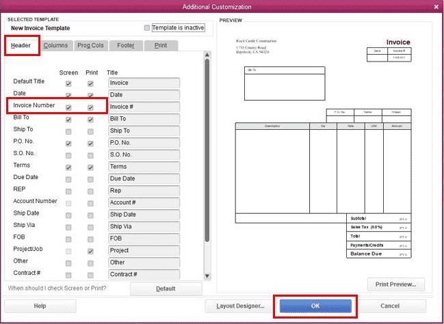 Header” menu