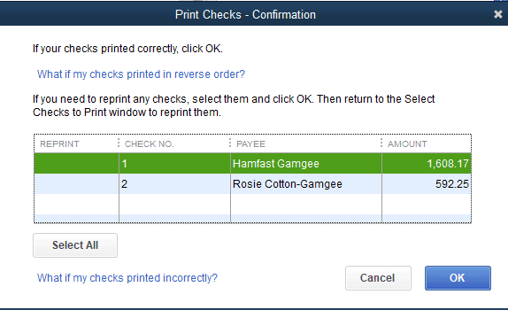 Print Check confirmation