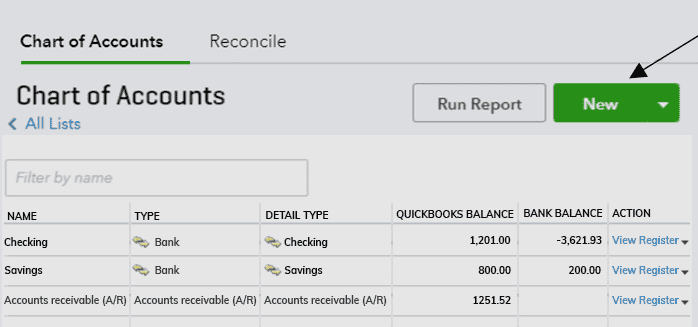 quickbooks online add chart of accounts