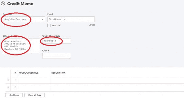 Credit memo in QBO