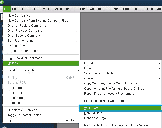 Repair QuickBooks Corrupted file Manually via Verify Data