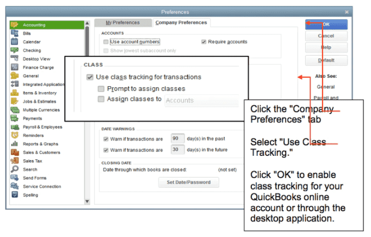 set up class tracking in QuickBooks