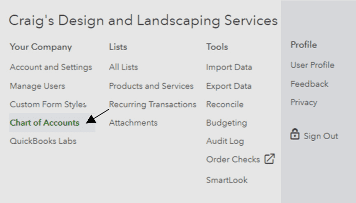 click on Chart of Accounts