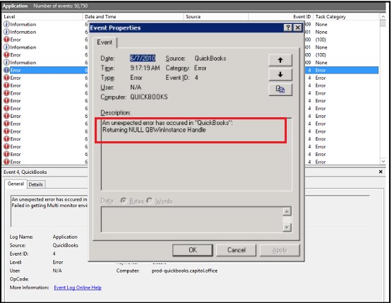 Image of quickbooks event id 4 unexpected error