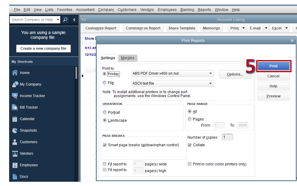 Image of how to print a general ledger report in quickbooks desktop