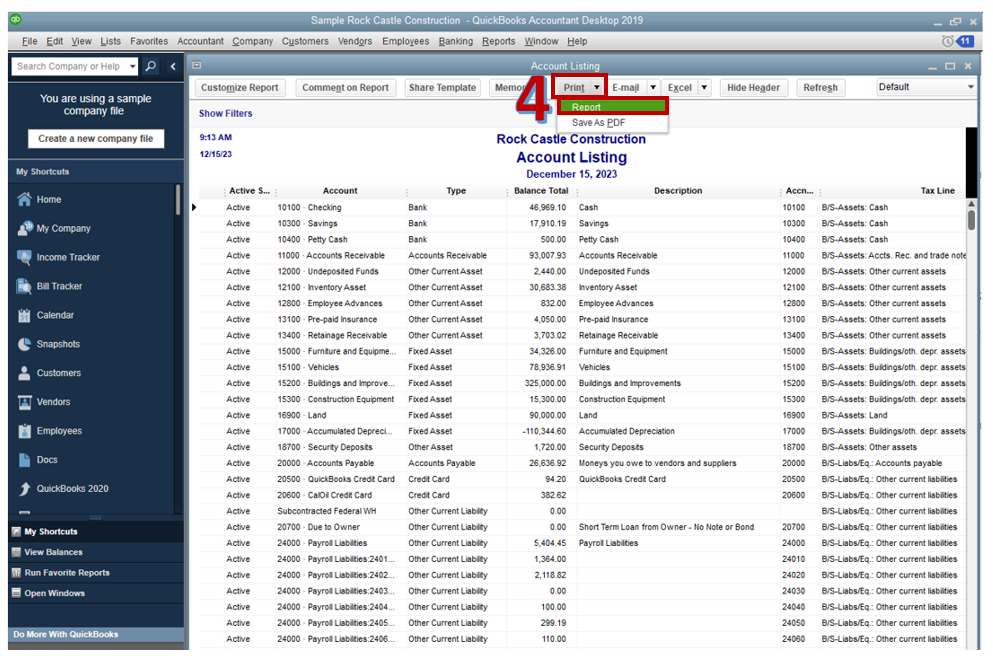 Image of how to run a general ledger report in quickbooks online