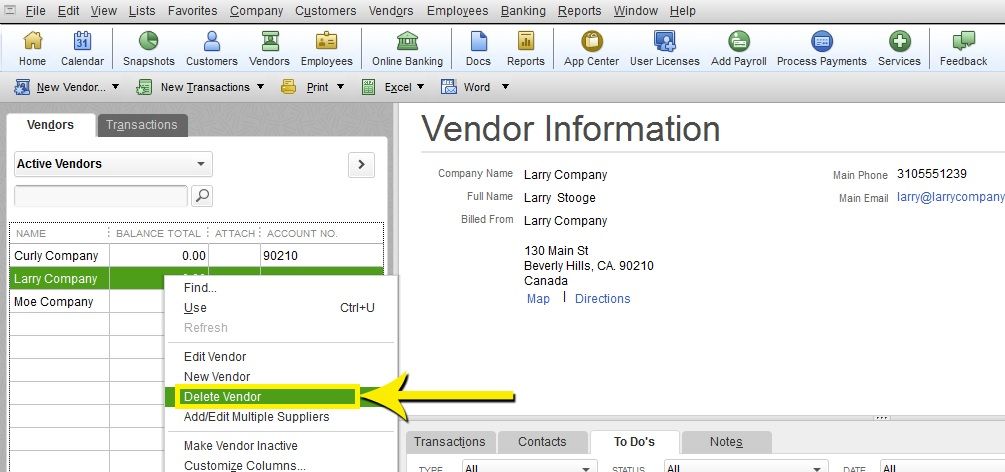 Image of Delete Vendor in QuickBooks Online & Desktop