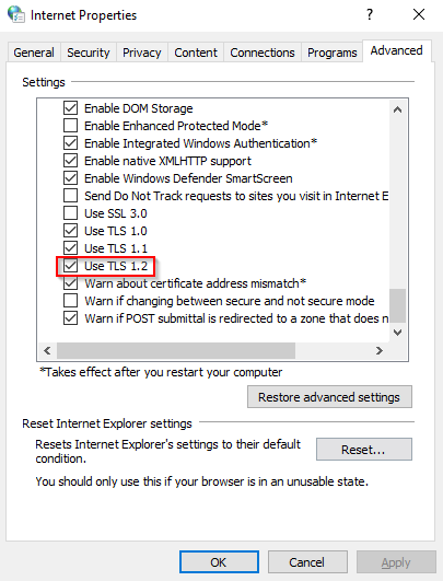 Image of TLS and SSL settings