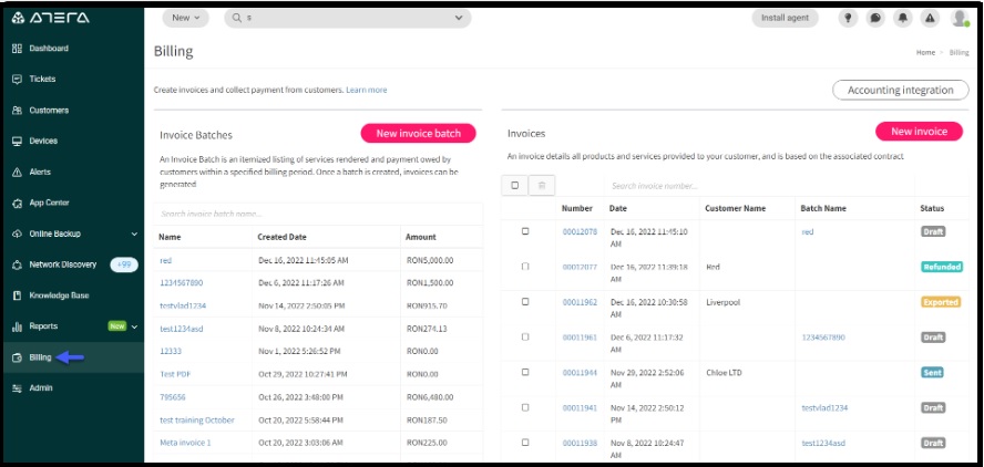 Export Invoices- Atera QuickBooks Integration