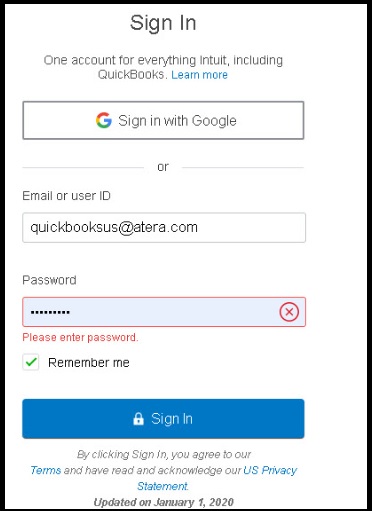 Quickbooks Online Integration qit Atera -QuickBooks Sign in